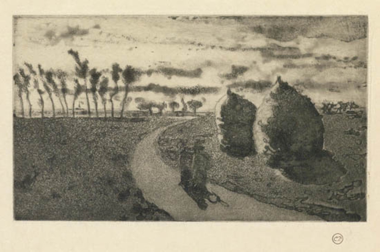 Crépuscule (avec Meules) [Delteil 23] by Camille Pissarro