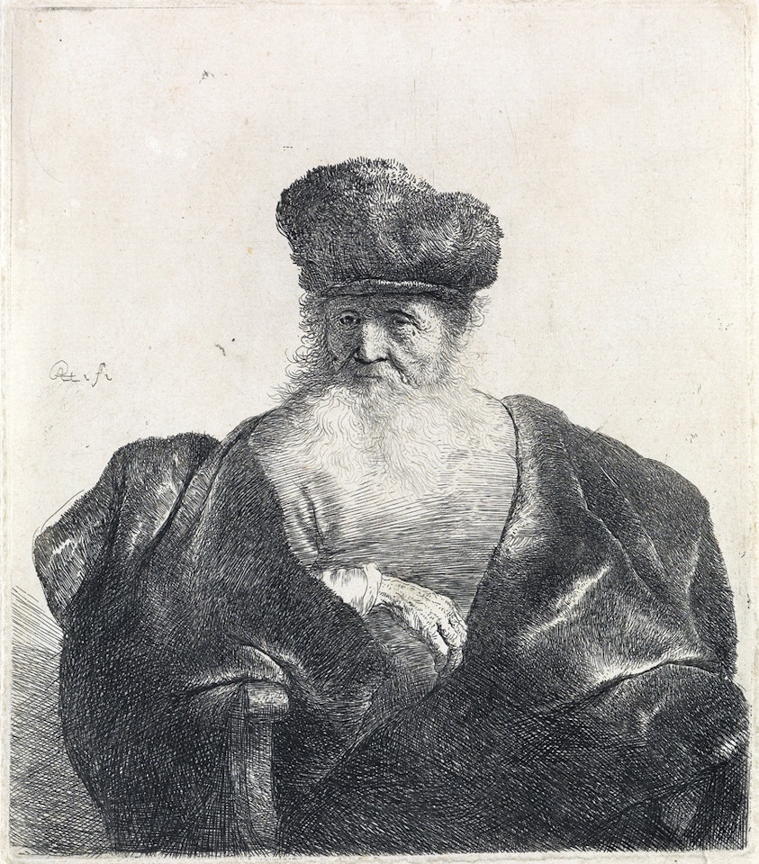 Old Man With Beard, Fur Cap And Velvet Cloak by Attributed to Rembrandt Harmensz van Rijn