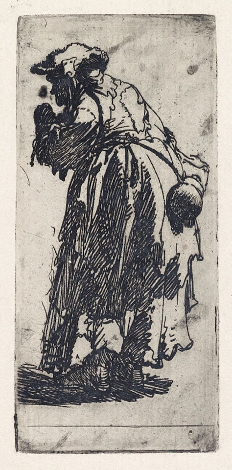 Old Beggar Woman With A Gourd by Attributed to Rembrandt Harmensz van Rijn