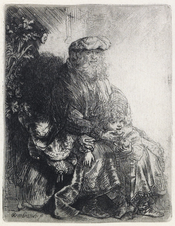 Abraham Caressing Isaac by Attributed to Rembrandt Harmensz van Rijn