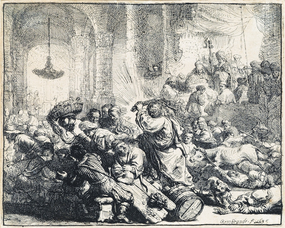 Christ Driving The Money Changers From The Temple by Attributed to Rembrandt Harmensz van Rijn