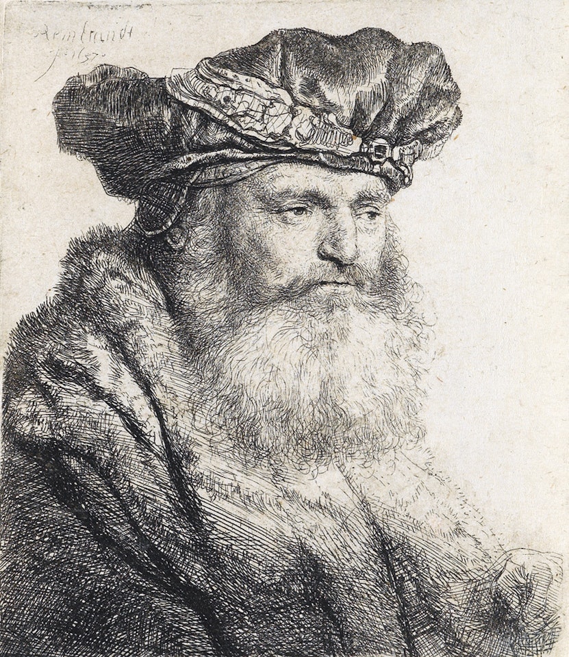 Bearded Man In A Velvet Cap With A Jewel Clasp by Attributed to Rembrandt Harmensz van Rijn