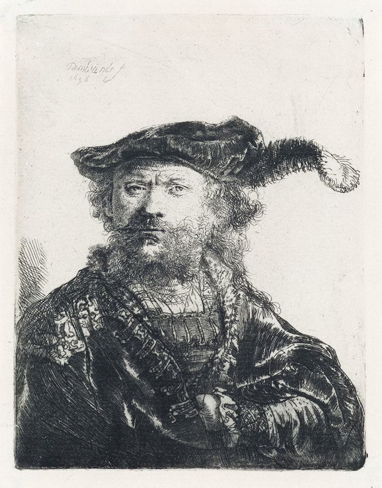 Self Portrait In A Velvet Cap And Plume by Attributed to Rembrandt Harmensz van Rijn
