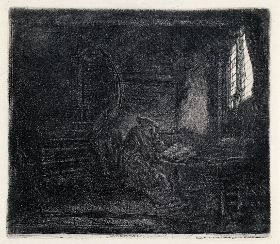 St. Jerome In A Dark Chamber by Attributed to Rembrandt Harmensz van Rijn