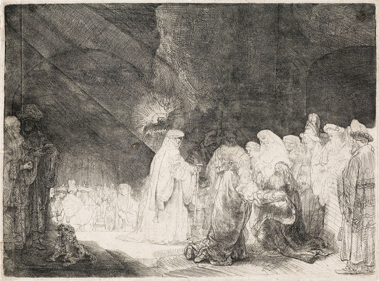 The Presentation In The Temple: Oblong Print by Attributed to Rembrandt Harmensz van Rijn