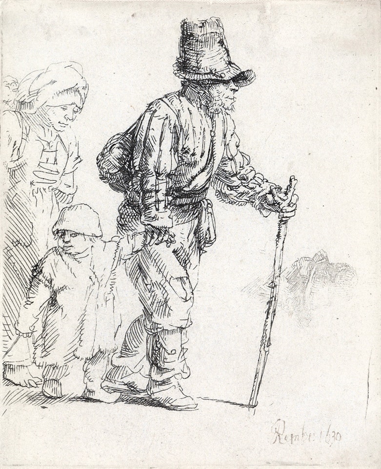 Peasant Family On The Tramp by Attributed to Rembrandt Harmensz van Rijn