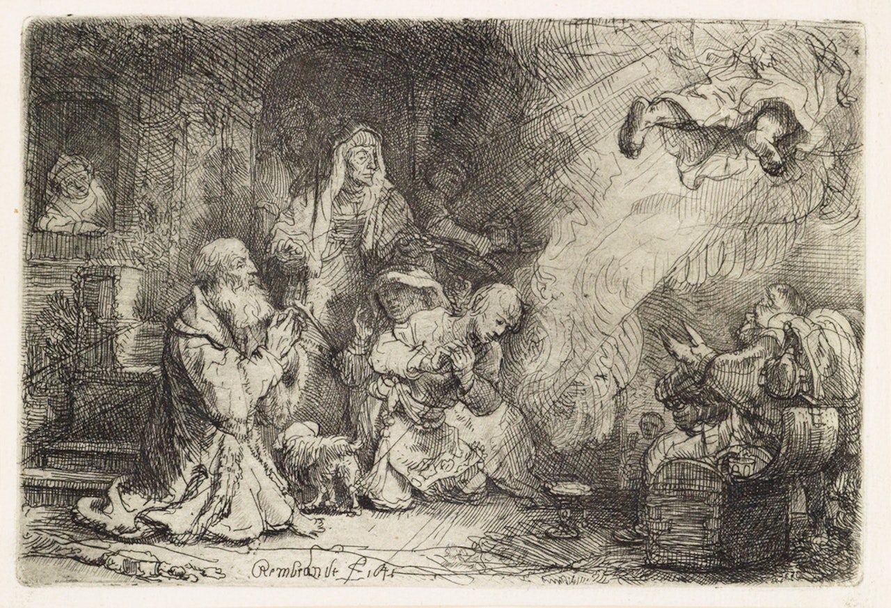 The Angel Departing From The Family Of Tobias by Attributed to Rembrandt Harmensz van Rijn