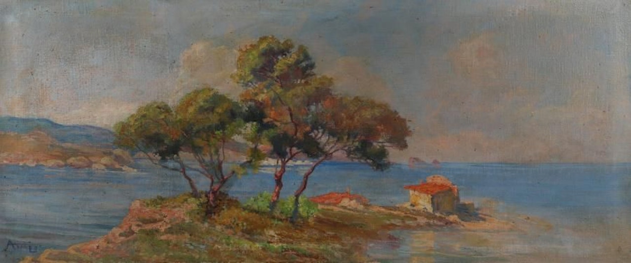 Pines by the sea. by French School