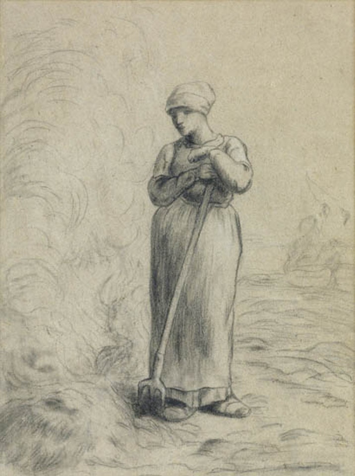 Paysanne près d'un petit feu dans les Champs by Jean-François Millet