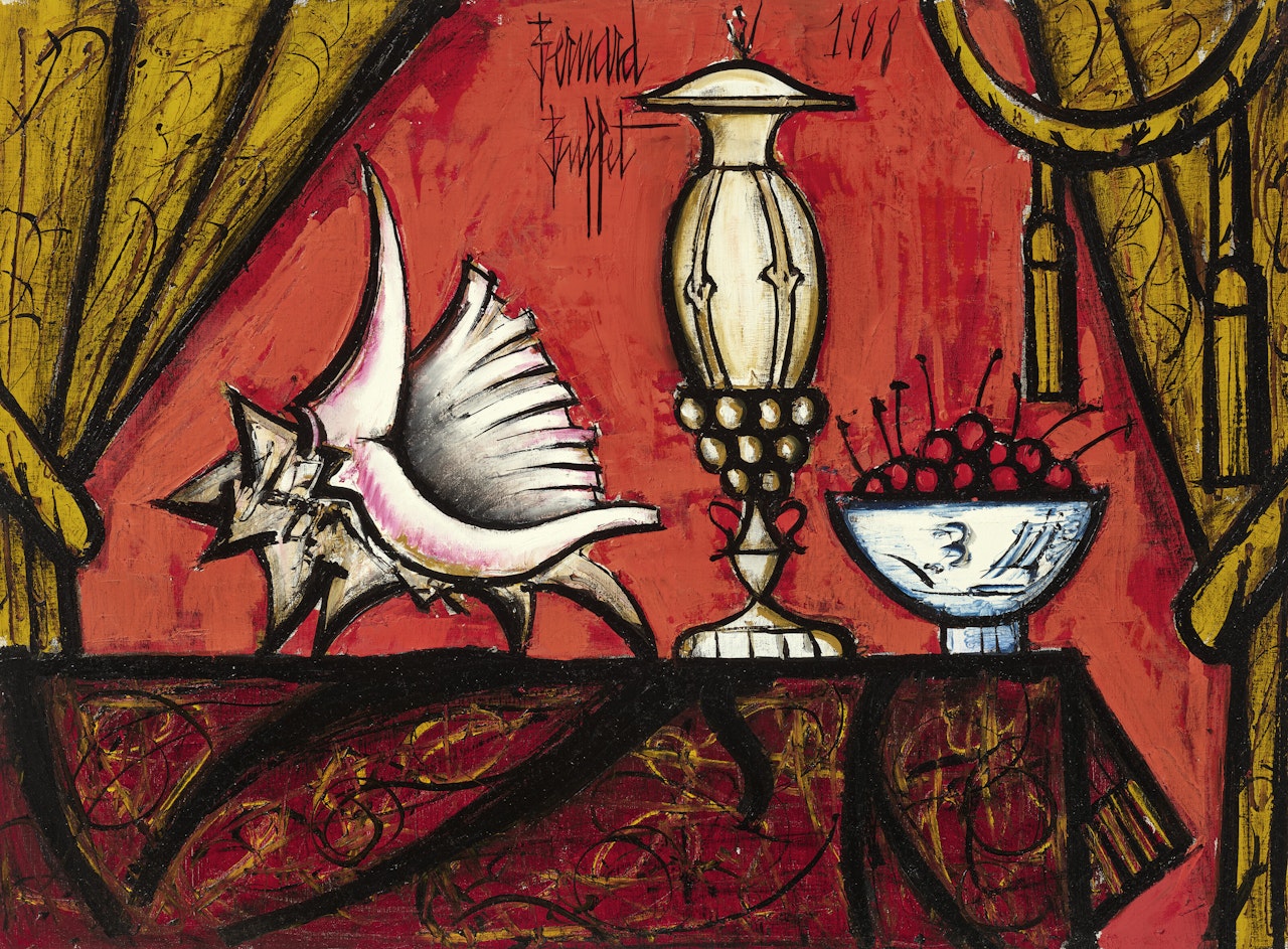 Coquillage, œuf d"autruche et cerises by Bernard Buffet