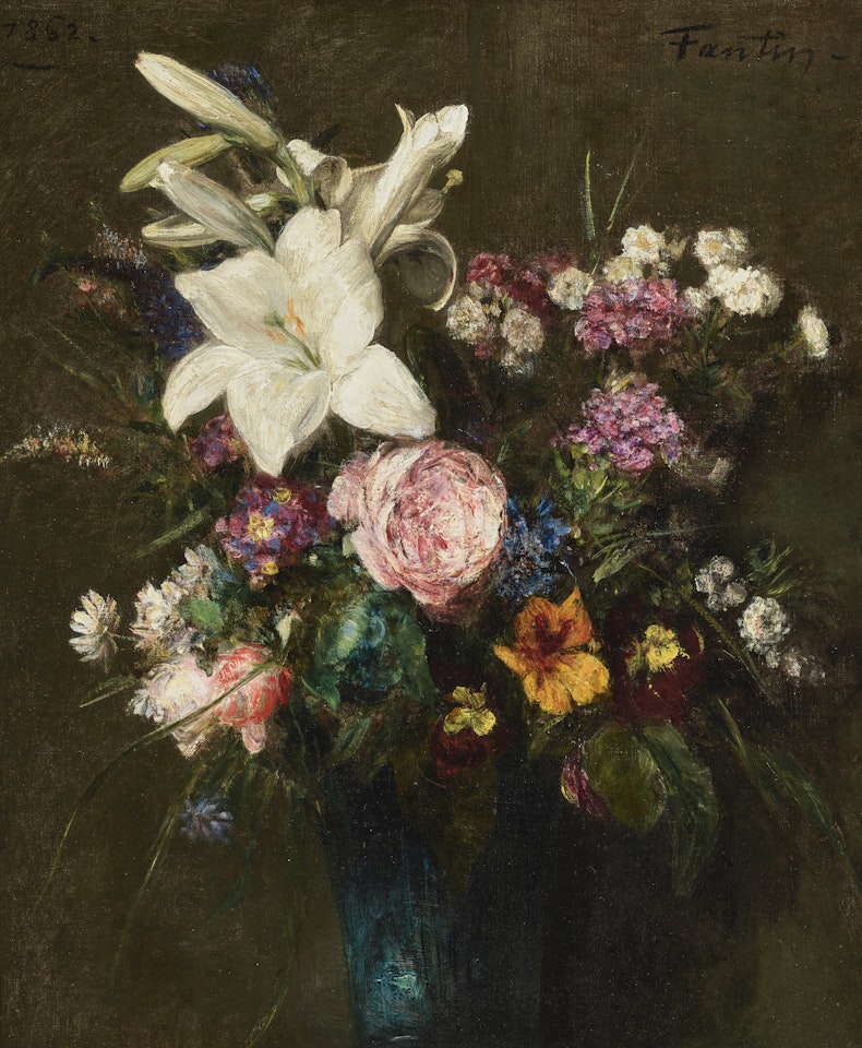 Lys et fleurs diverses dans un vase bleu by Henri Fantin-Latour
