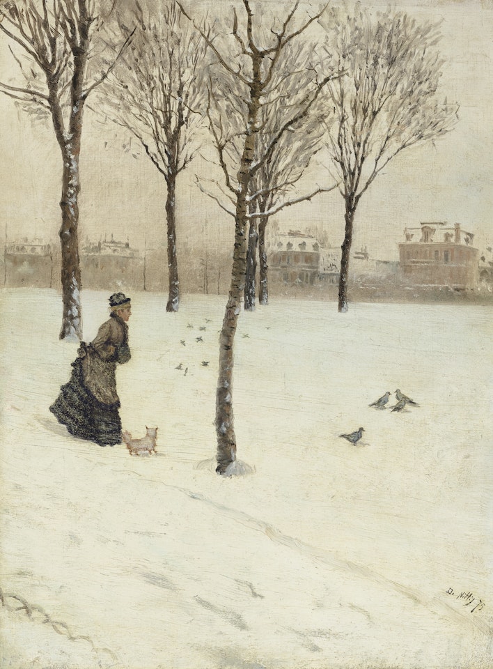 Signora sulla neve con cagnolino by Giuseppe de Nittis
