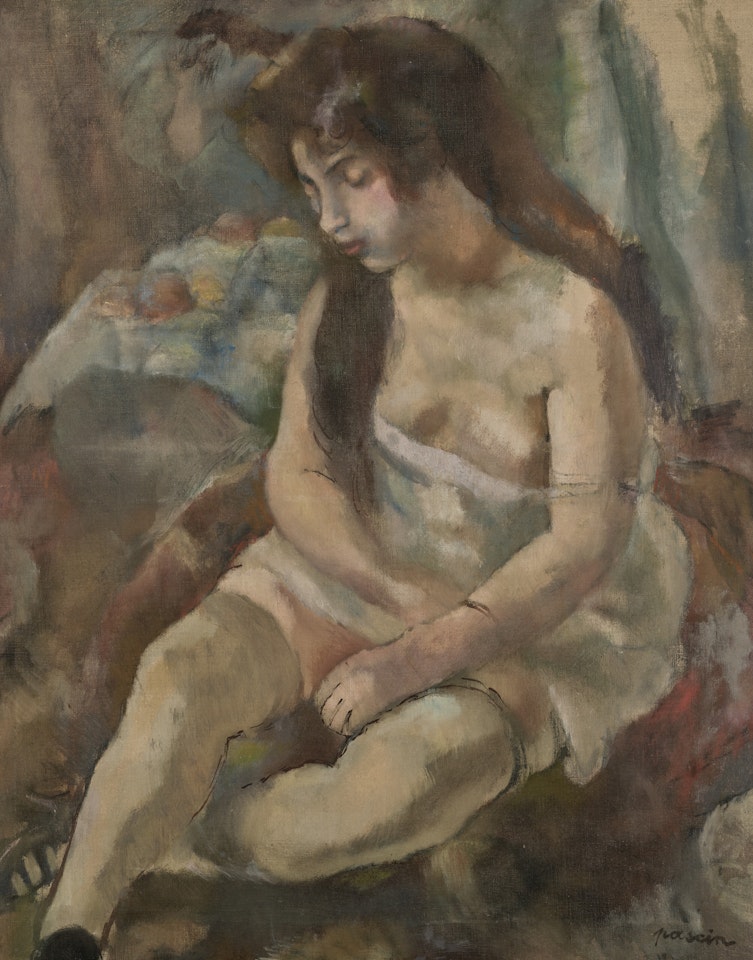 Jeune fille assise avec un bol de fruits by Jules Pascin
