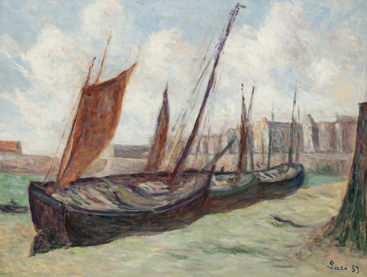 Le Tréport, barques de pêche échouées sur la plage by Maximilien Luce