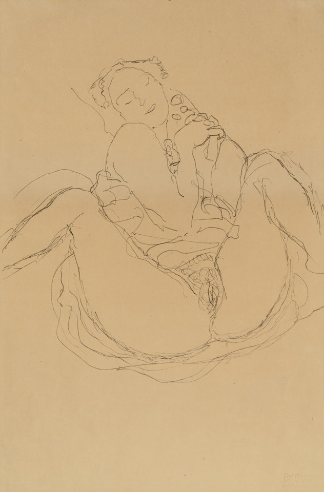 Mit verschr ä nkten H ä nden sitzender Halbakt by Gustav Klimt