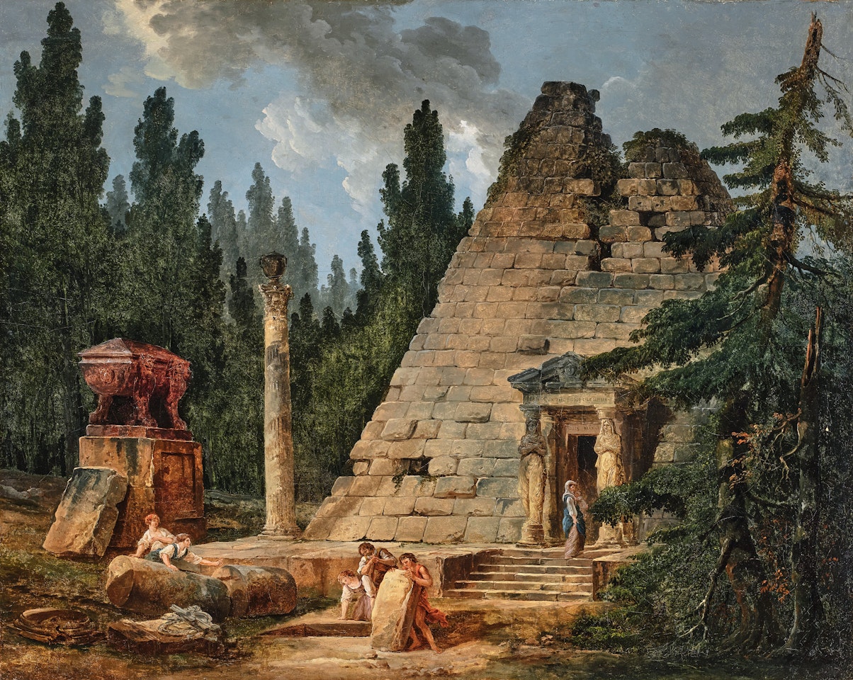 Capriccio with the Pyramid of Maupertuis by Hubert Robert