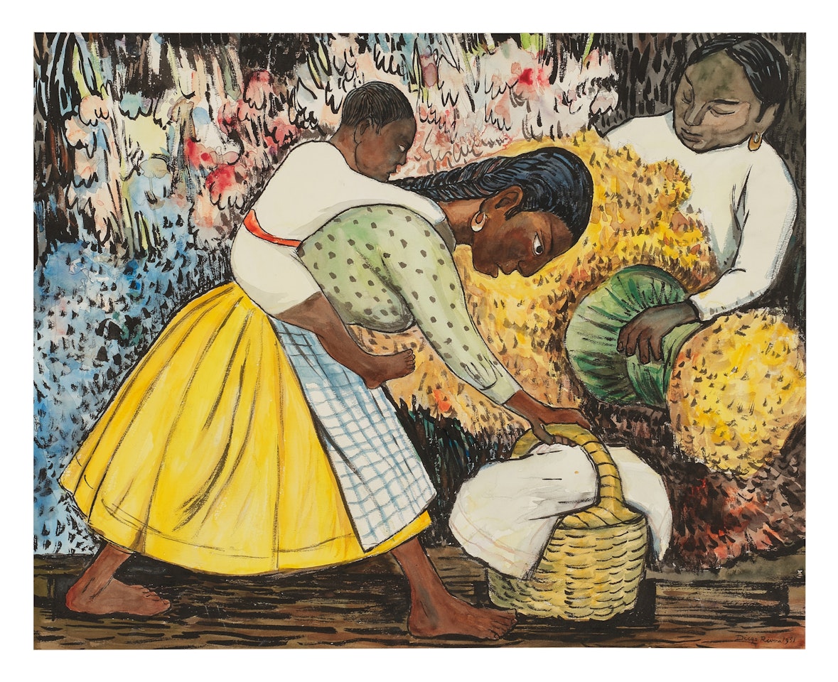 Mercado de flores (Mujer cargando un niño) by Diego Rivera