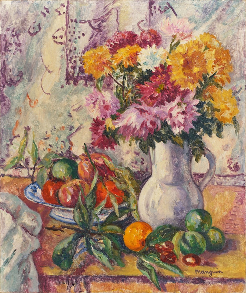 Chrysanthèmes et fruits by Henri Manguin