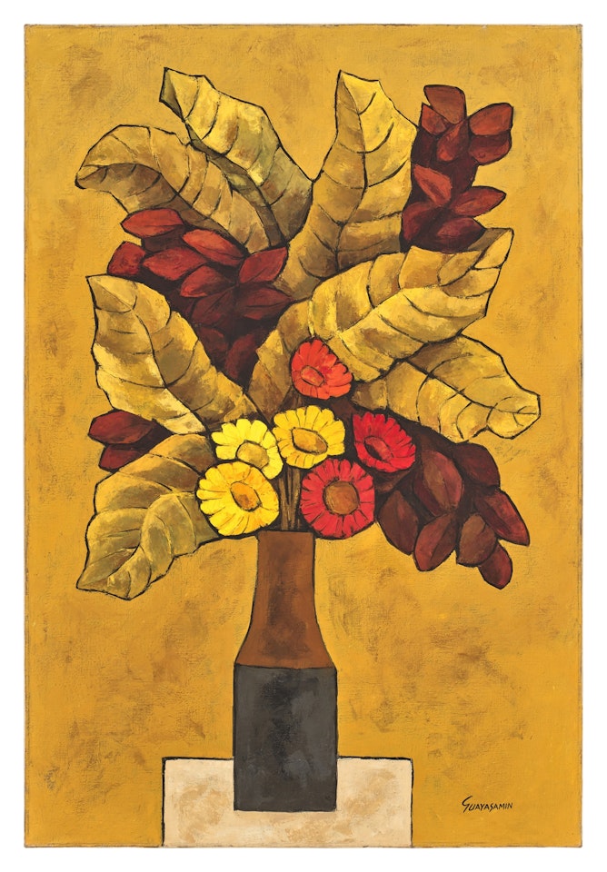 Flores sobre fondo amarillo by Oswaldo Guayasamin