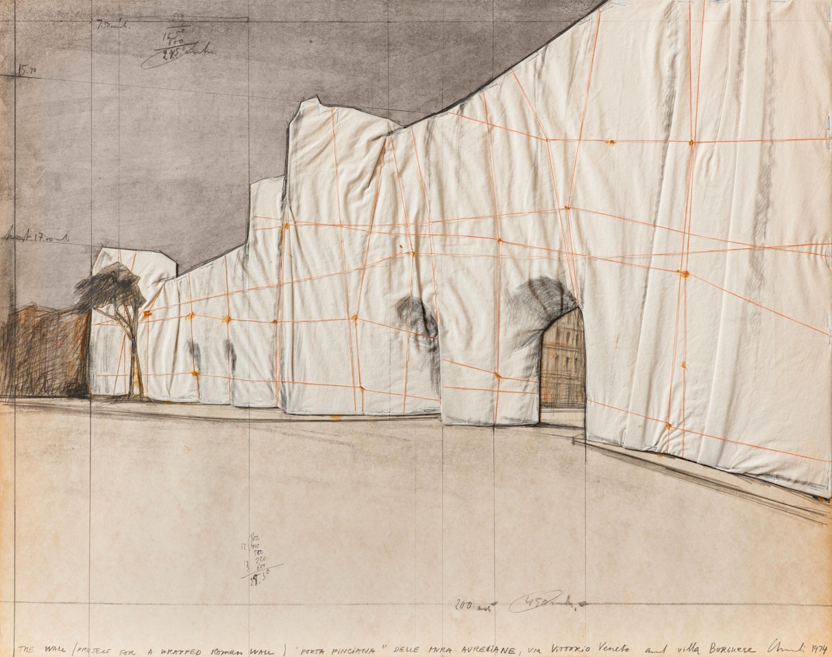 The Wall (Project for a Wrapped Roman Wall) Porta Pinciana delle mura Aureliane, Via Vittorio Veneto and Villa Borghese by Christo