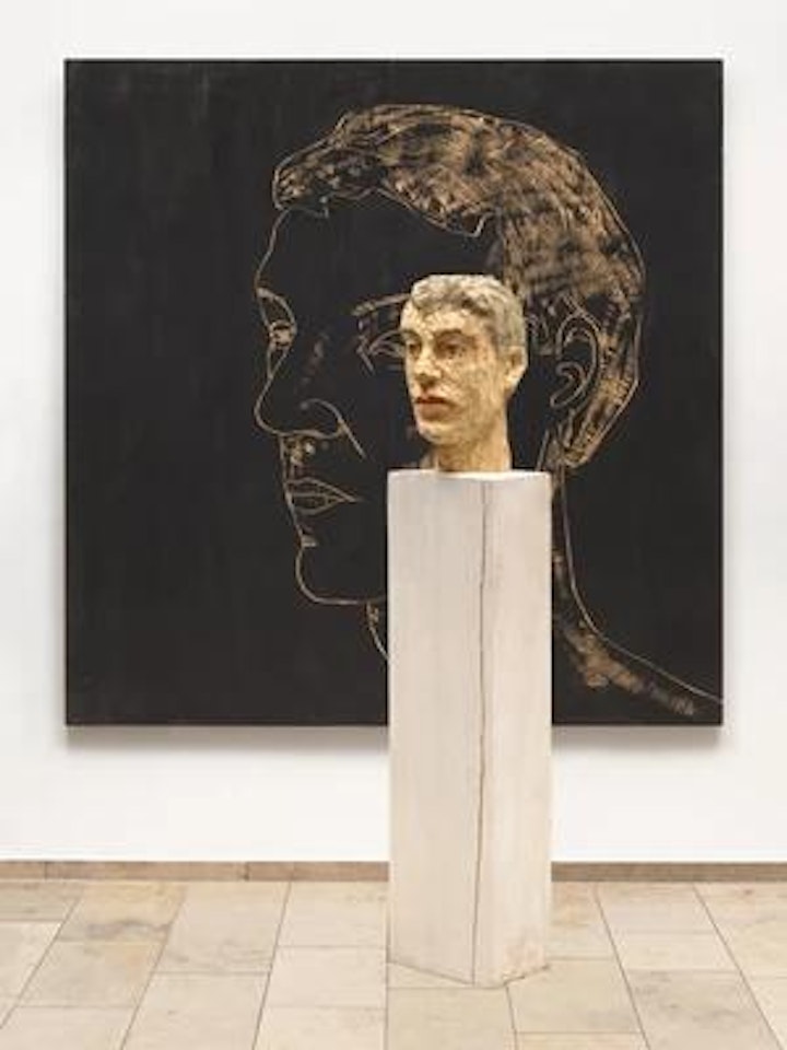 Male Head with black Relief (2 parts: painting and sculpture) by Stephan Balkenhol