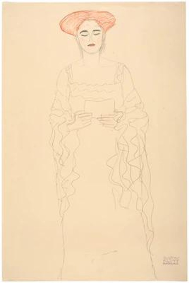 Lesende oder Singende von vorne (Reading or singing woman) by Gustav Klimt