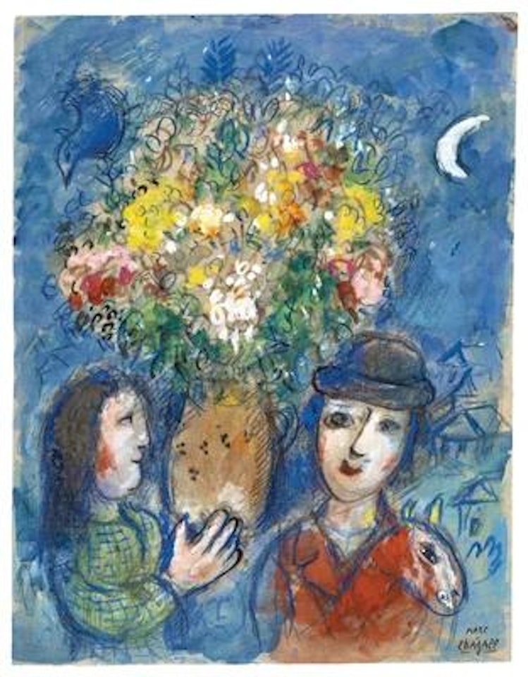 Le retour au village devant le bouquet by Marc Chagall