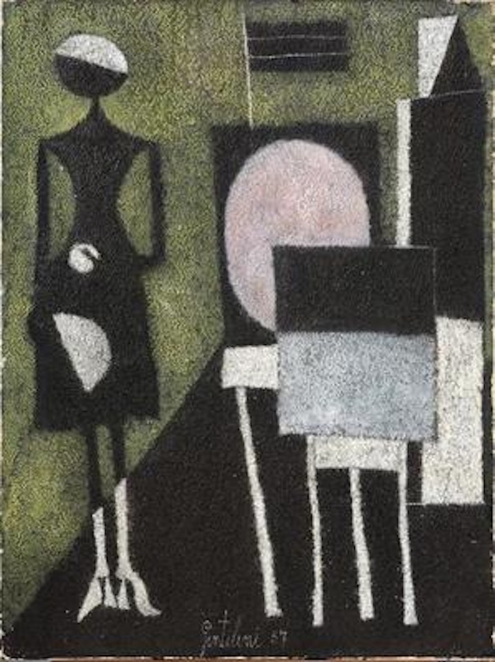 Ragazza con tavolini by Franco Gentilini