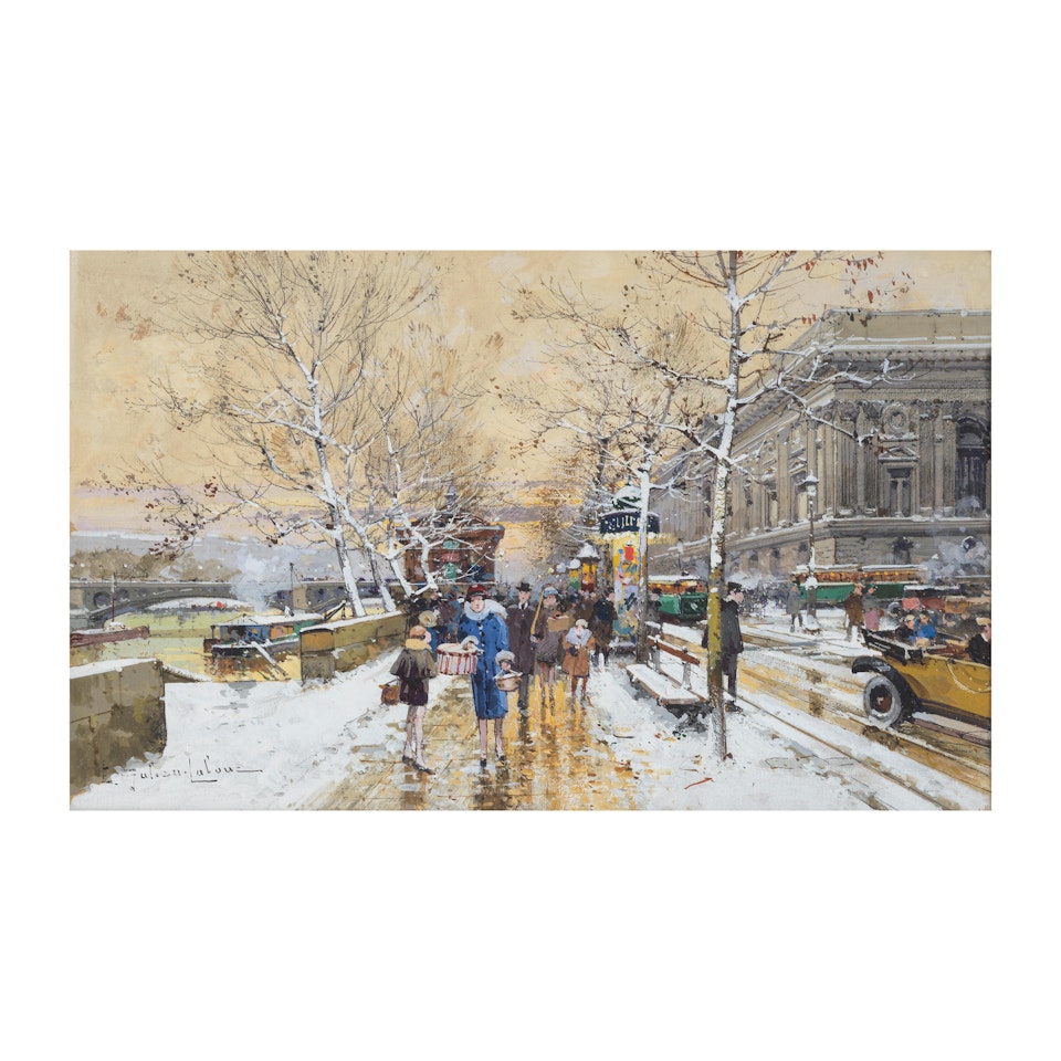 Vue de la rue de Rivoli et le Musée du Louvre by Eugene Galien-Laloue