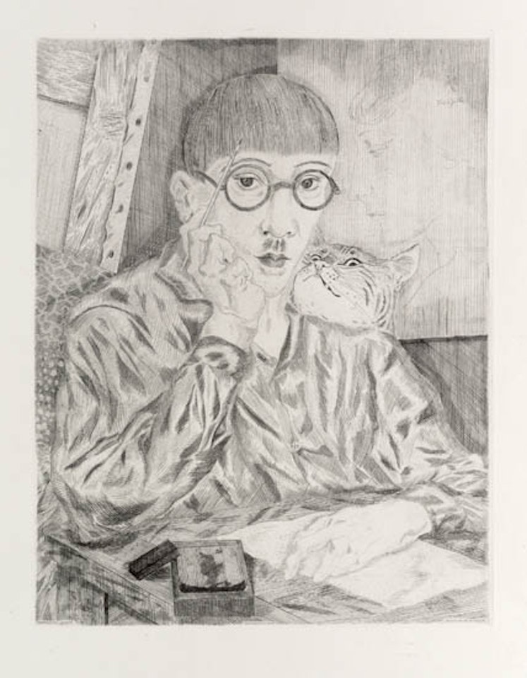 Autoportrait au chat by Leonard Tsuguharu Foujita