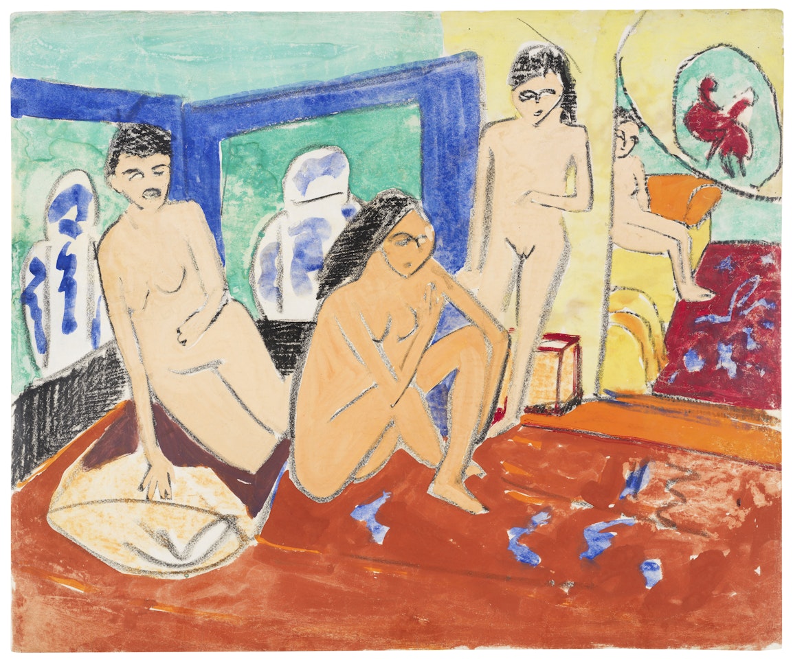 Vier weibliche Akte im Atelier by Ernst Ludwig Kirchner