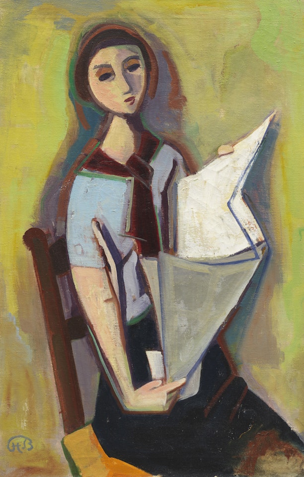 Zeitungslesende junge Frau by Karl Hofer