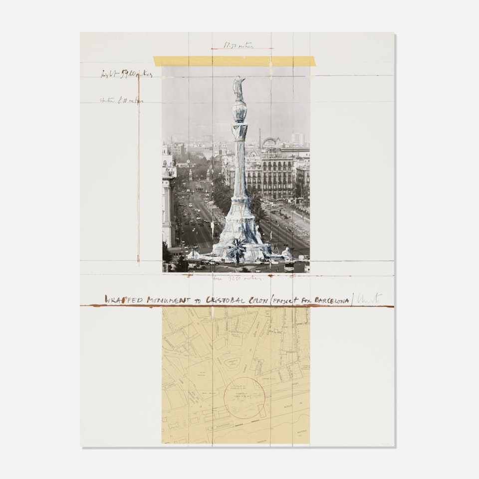 Wrapped Monument to Cristóbal Colón, Project for Barcelona (from the Columbus: In Search of a New Tomorrow portfolio) by Christo