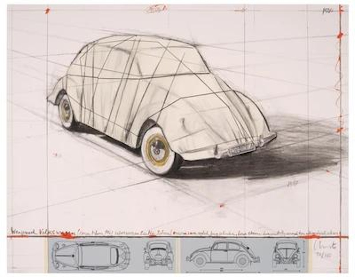 “Wrapped Volkswagen, Project for 1961 Volkswagen Beetle Saloon” by Christo