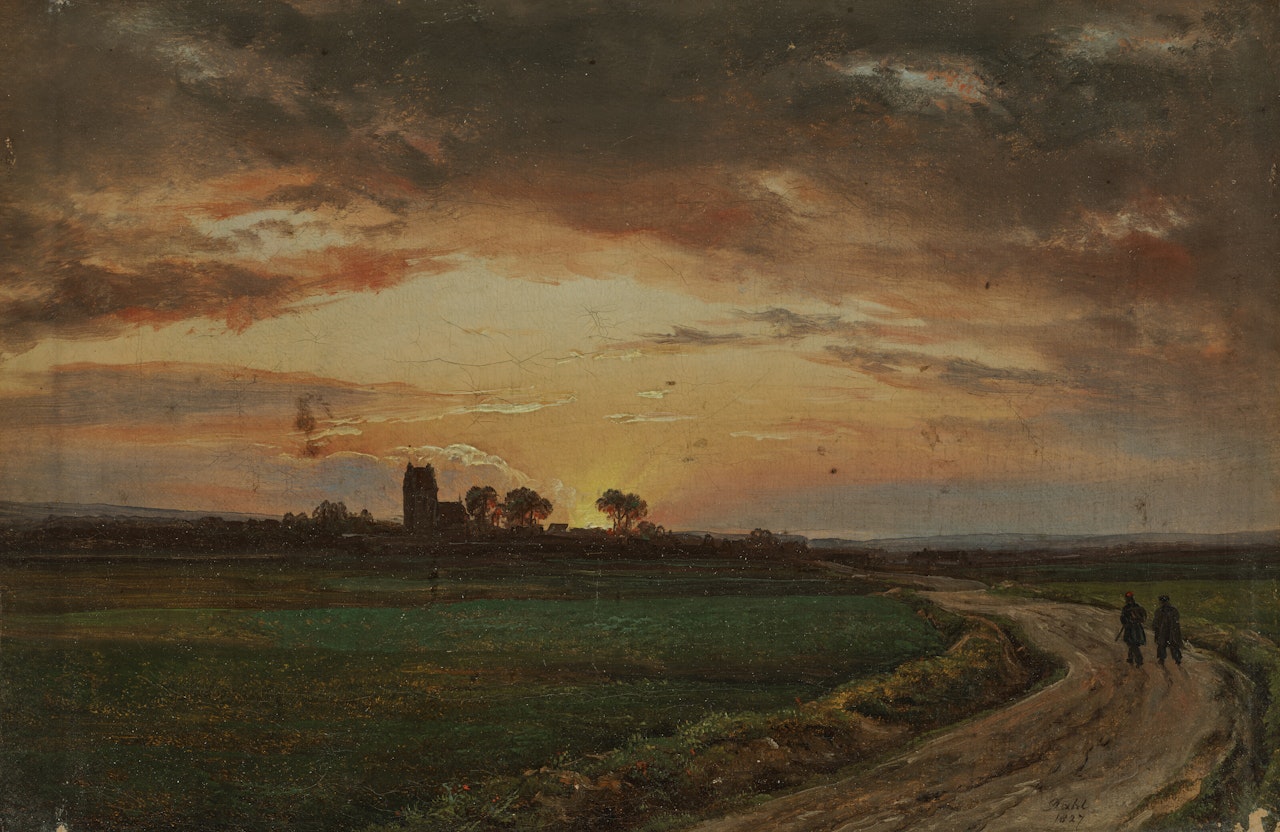 Landscape near Lippe at sunset by Johan Christian Clausen Dahl