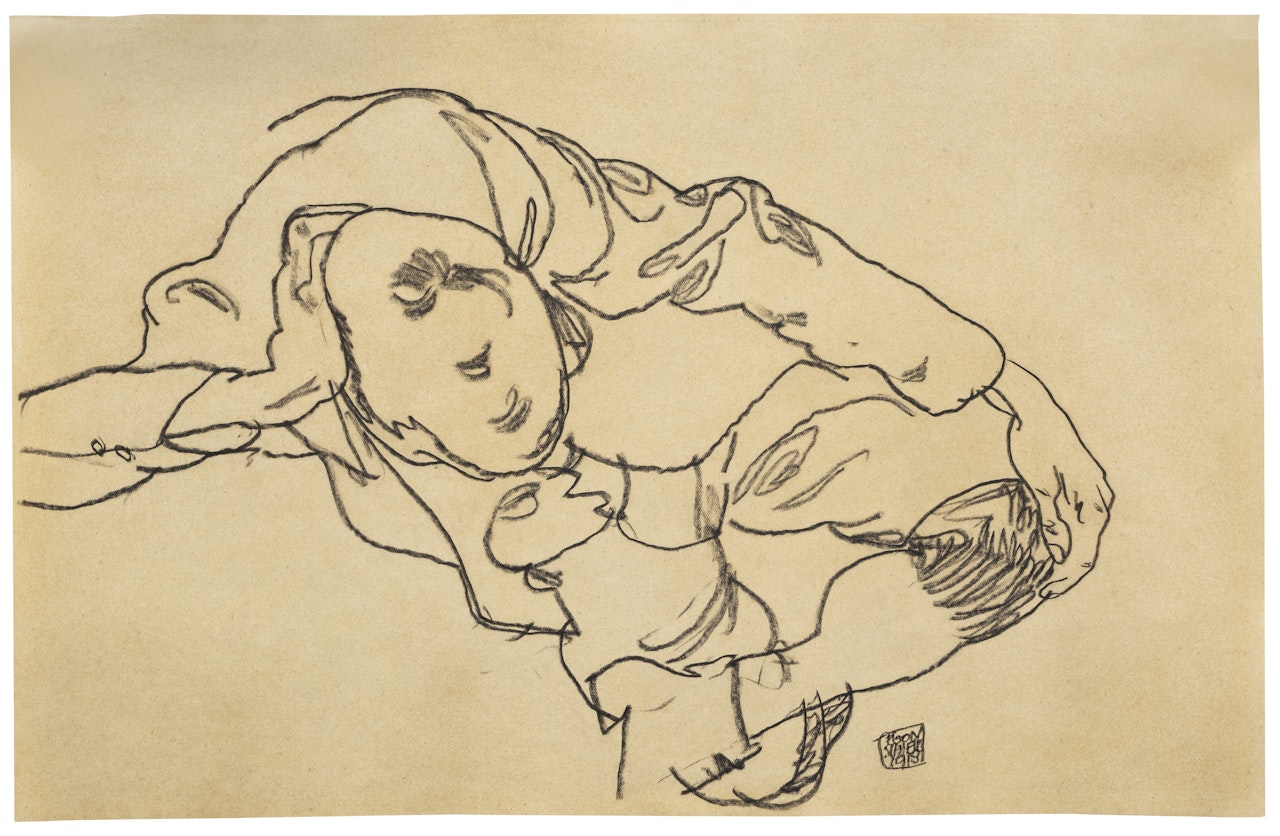 Sitzender Knabe, Draufsicht by Egon Schiele