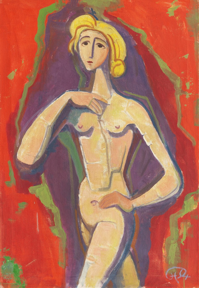 Stehender Mädchenakt vor Rot by Karl Hofer