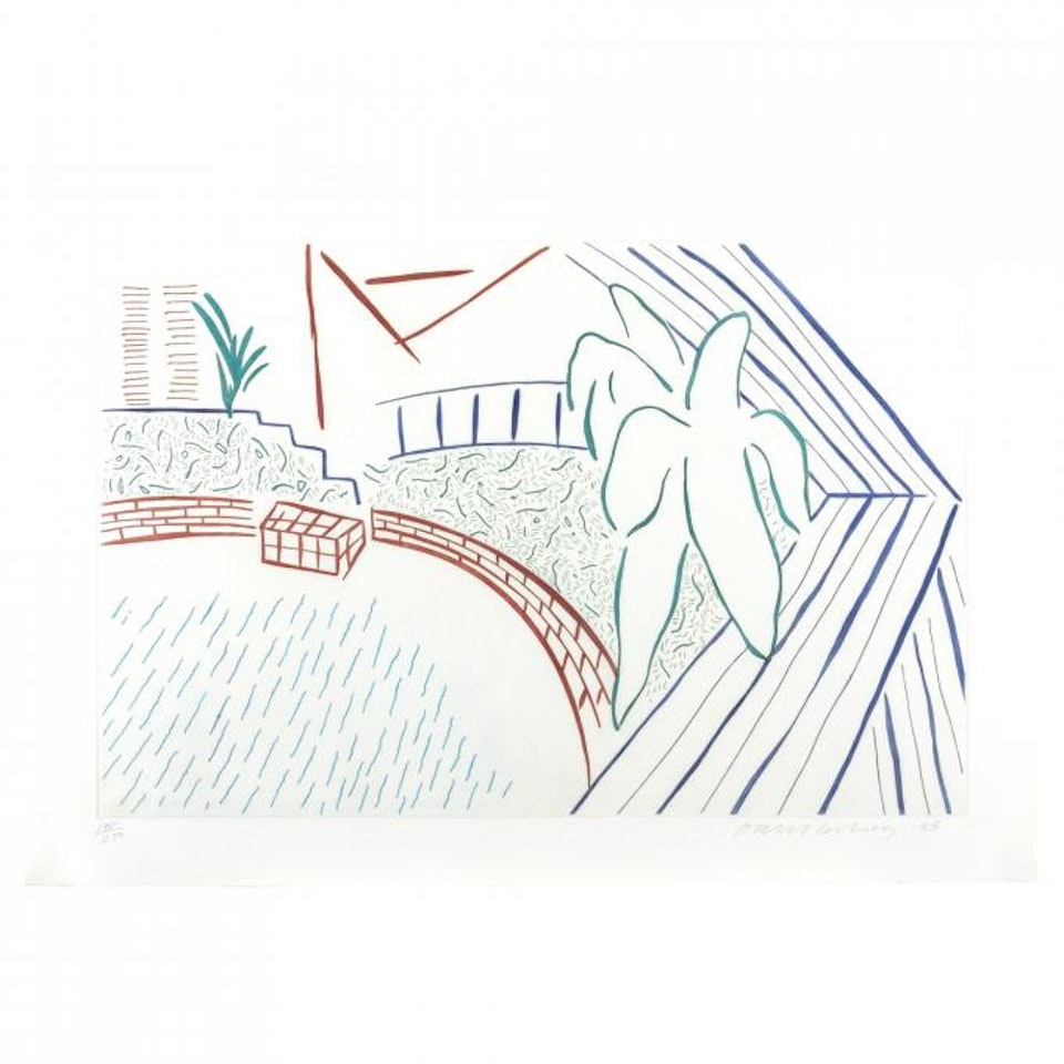 MY POOL AND TERRACE, FROM "EIGHT BY EIGHT TO CELEBRATE THE TEMPORARY CONTEMPORARY" by David Hockney