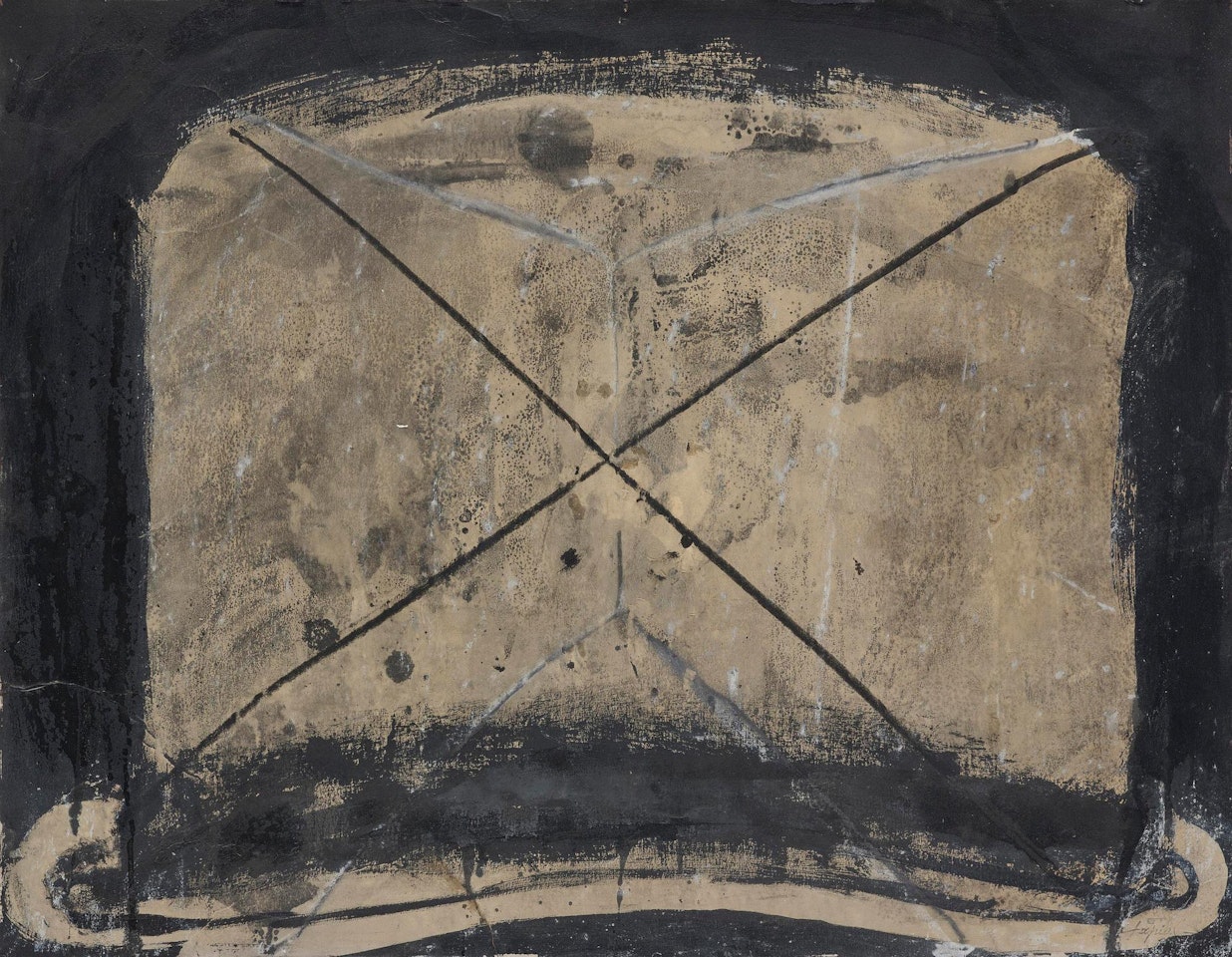 "Forma le sombrero tachada con equis" by Antoni Tapies
