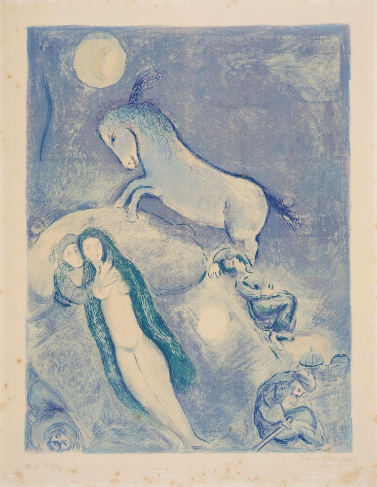 "He Went Up to the Couch and Found a Young Lady Asleep..", from: Four Tales from the Arabian Nights by Marc Chagall