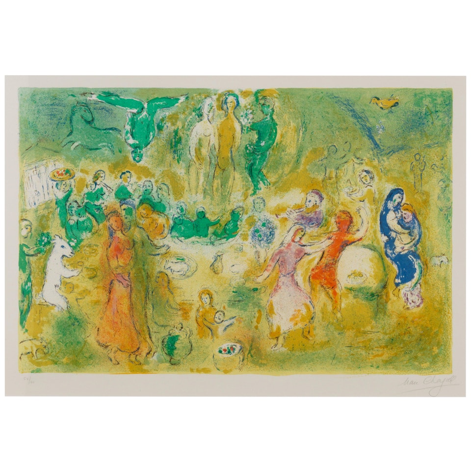 Festin nuptial dans la grotte des nymphes, from Daphnis et Chloé (Mourlot 348; Cramer bk. 46) by Marc Chagall