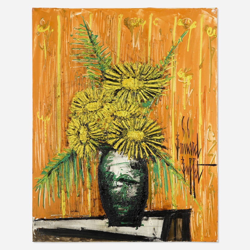 Bouquet jaune fond orange by Bernard Buffet