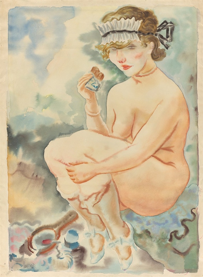 ”Hockender weiblicher Akt” by George Grosz