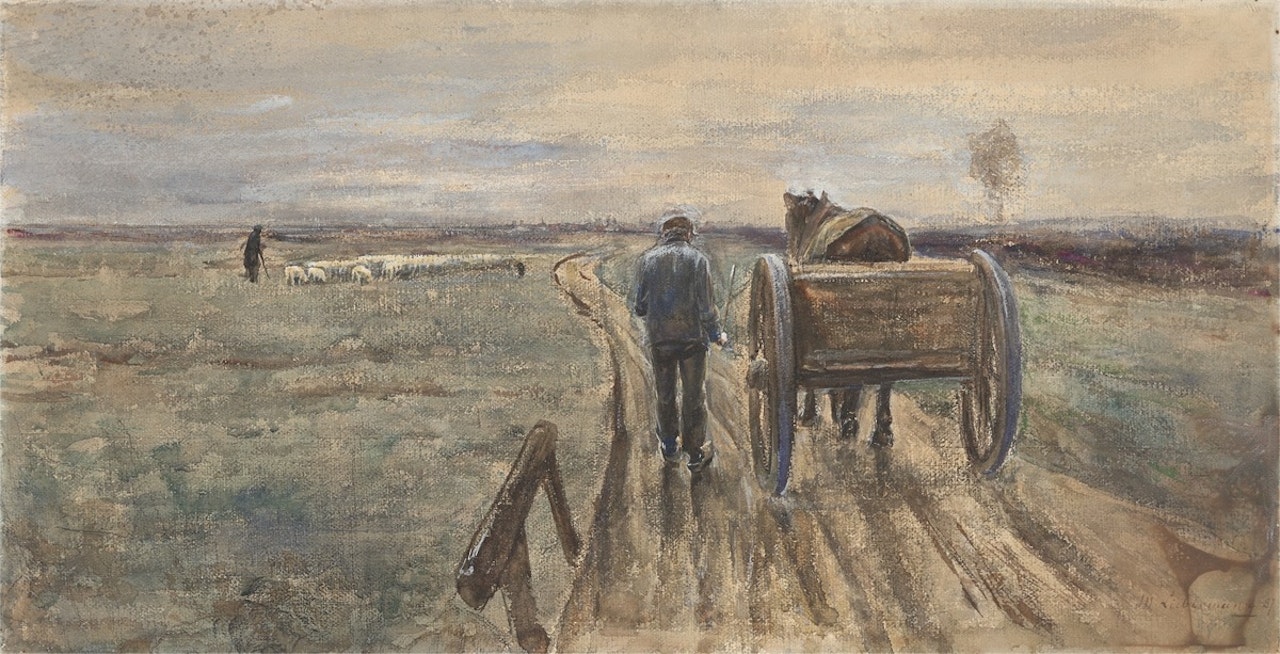 ”Bauer mit Pferd und Fuhrwerk” by Max Liebermann