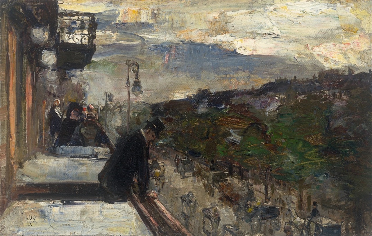 ”Auf dem Balkon des Café Bauer, Berlin” by Lesser Ury