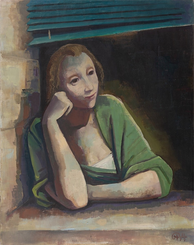 ”Mädchen am Fenster bei Mondlicht” by Karl Hofer