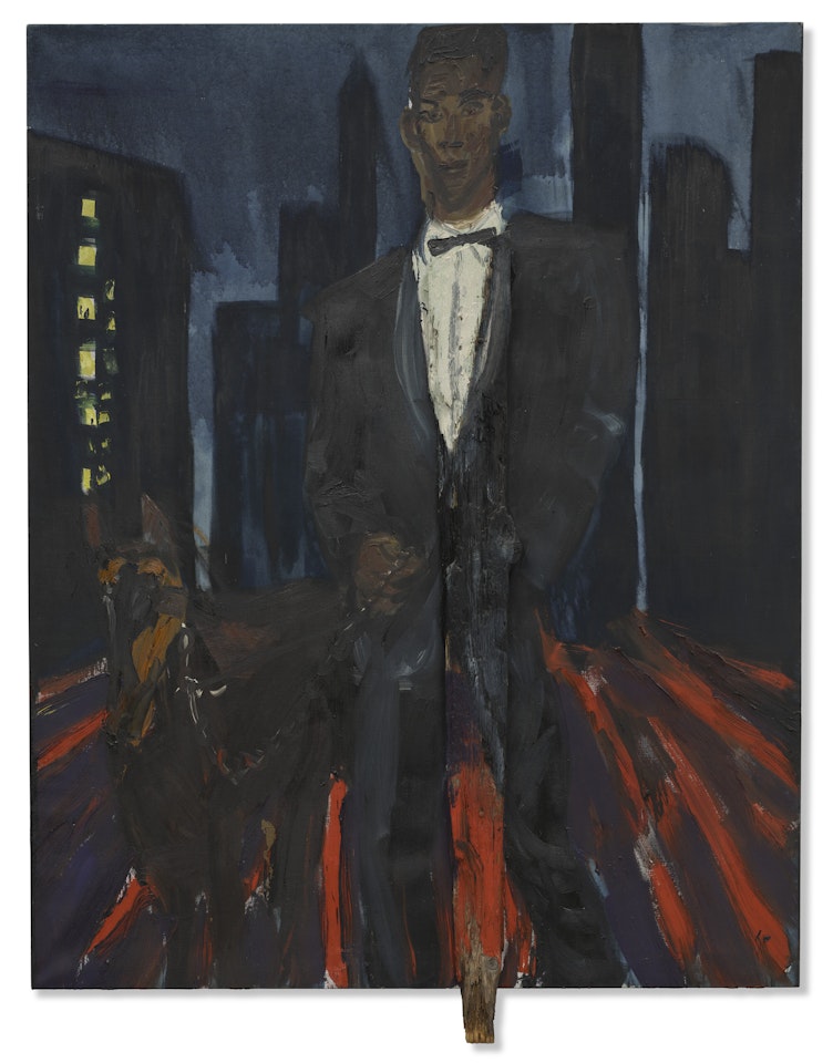 Tuxedoman and doberman by Rainer Fetting