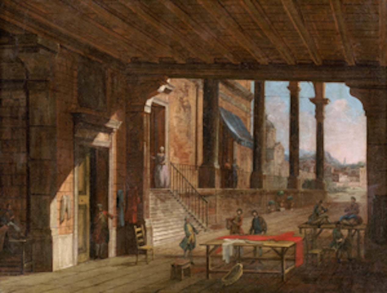 Marktstand eines Tuchhändlers und eines Schneiders by Venetian School