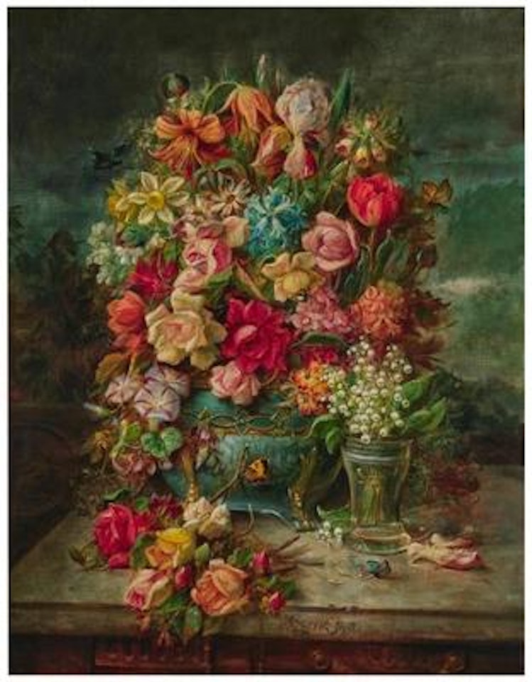 A Large Bouquet of Flowers with Lily of the Valley in Vase by Hans Zatzka