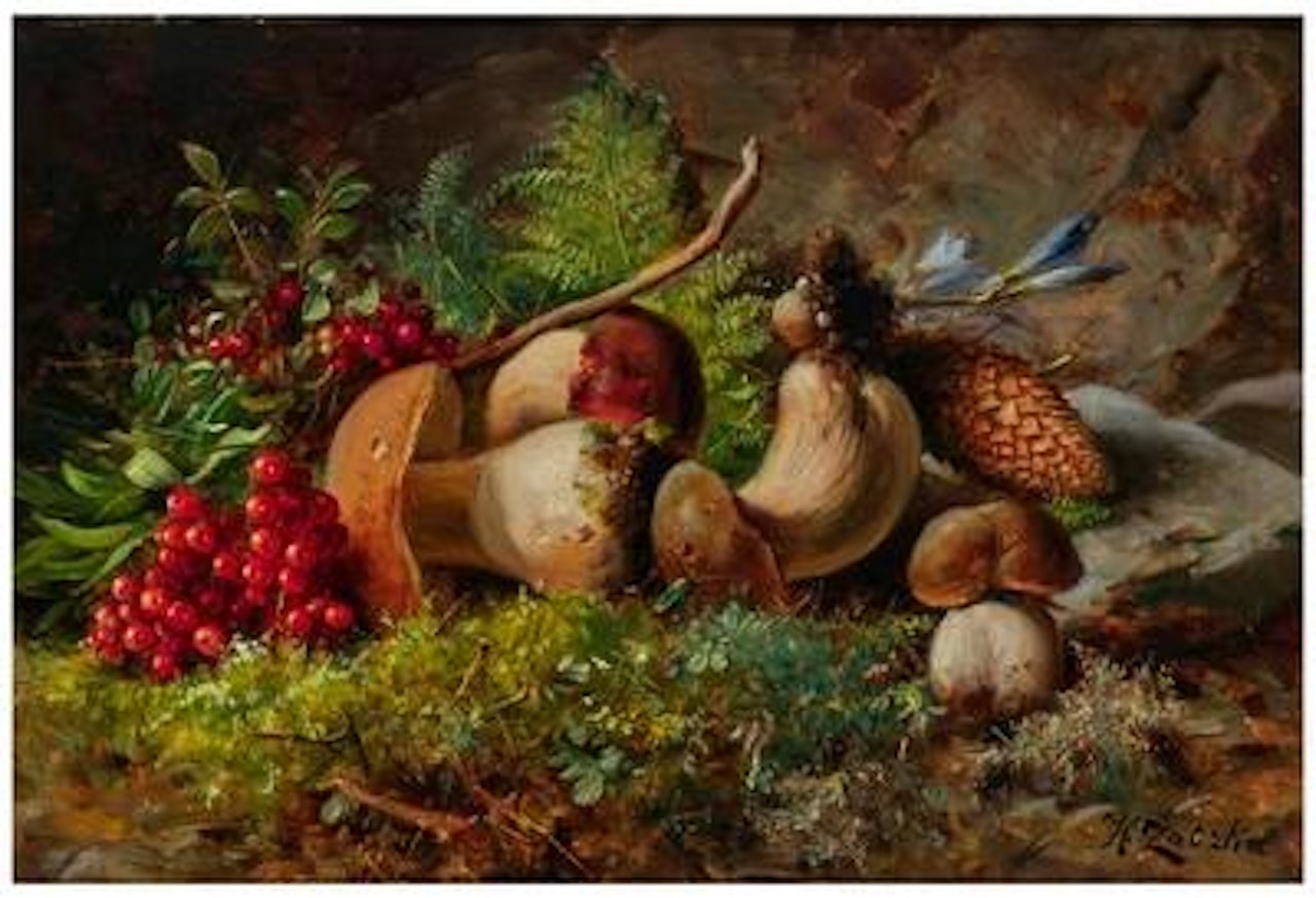 A Forest Floor with Porcini Mushrooms by Hans Zatzka